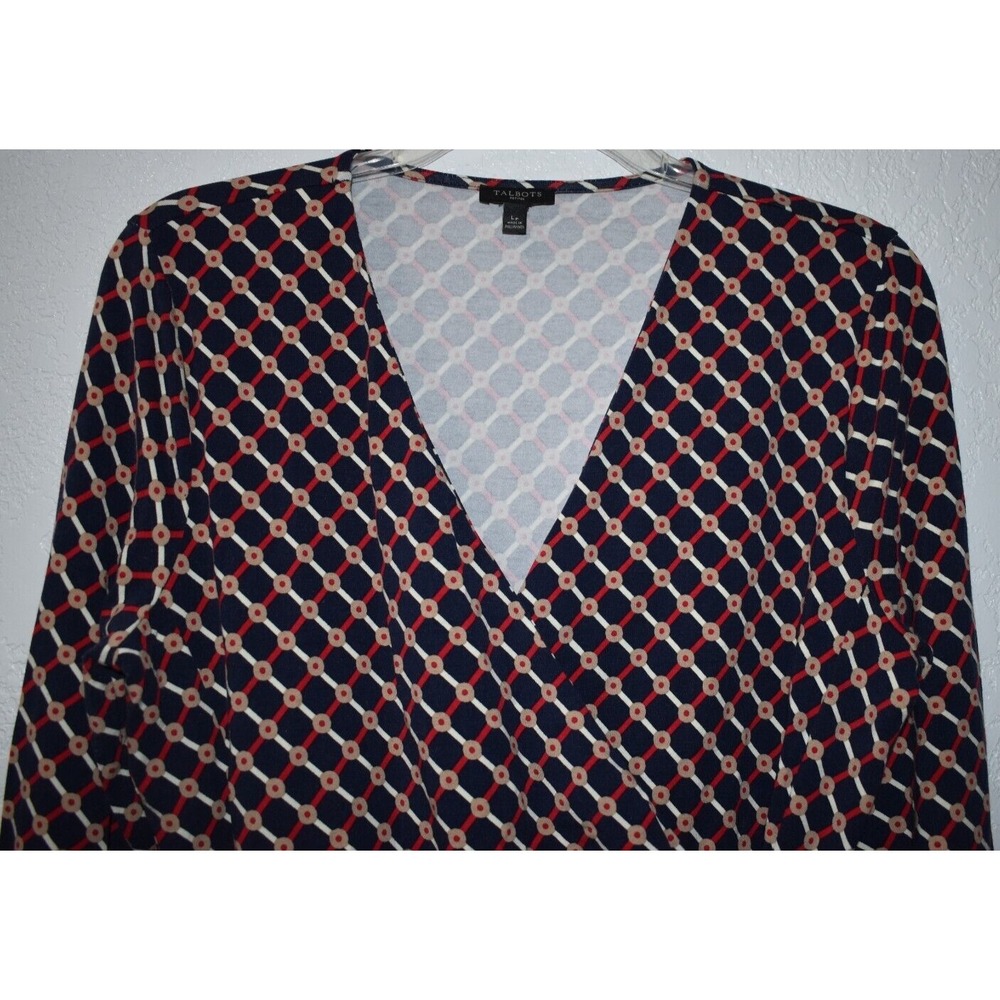 Talbots PL Faux Wrap Top Stretch V-neck Pullover Long Sleeve Blouse Petite Large